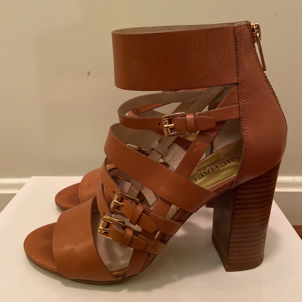Brown Michael Kors strappy block heel